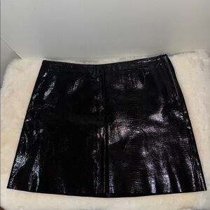 DKNY Jeans Leather Mini Skirt Black Embossed Croc Print Women’s Juniors 5